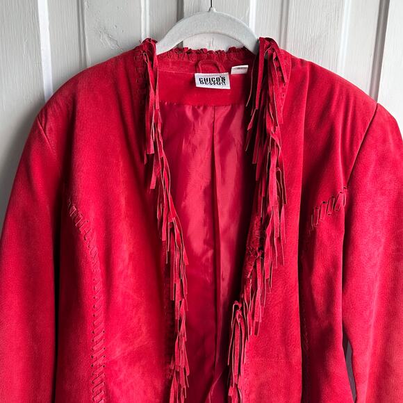Chico's Red Fringe Suede Leather Jacket - Picture 3 of 8